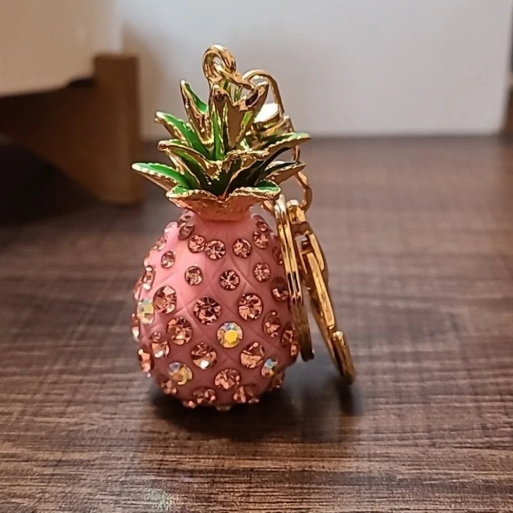 Pink Pineapple Rhinestone Keychain Purse Charm Bag‎ Accessory Bling